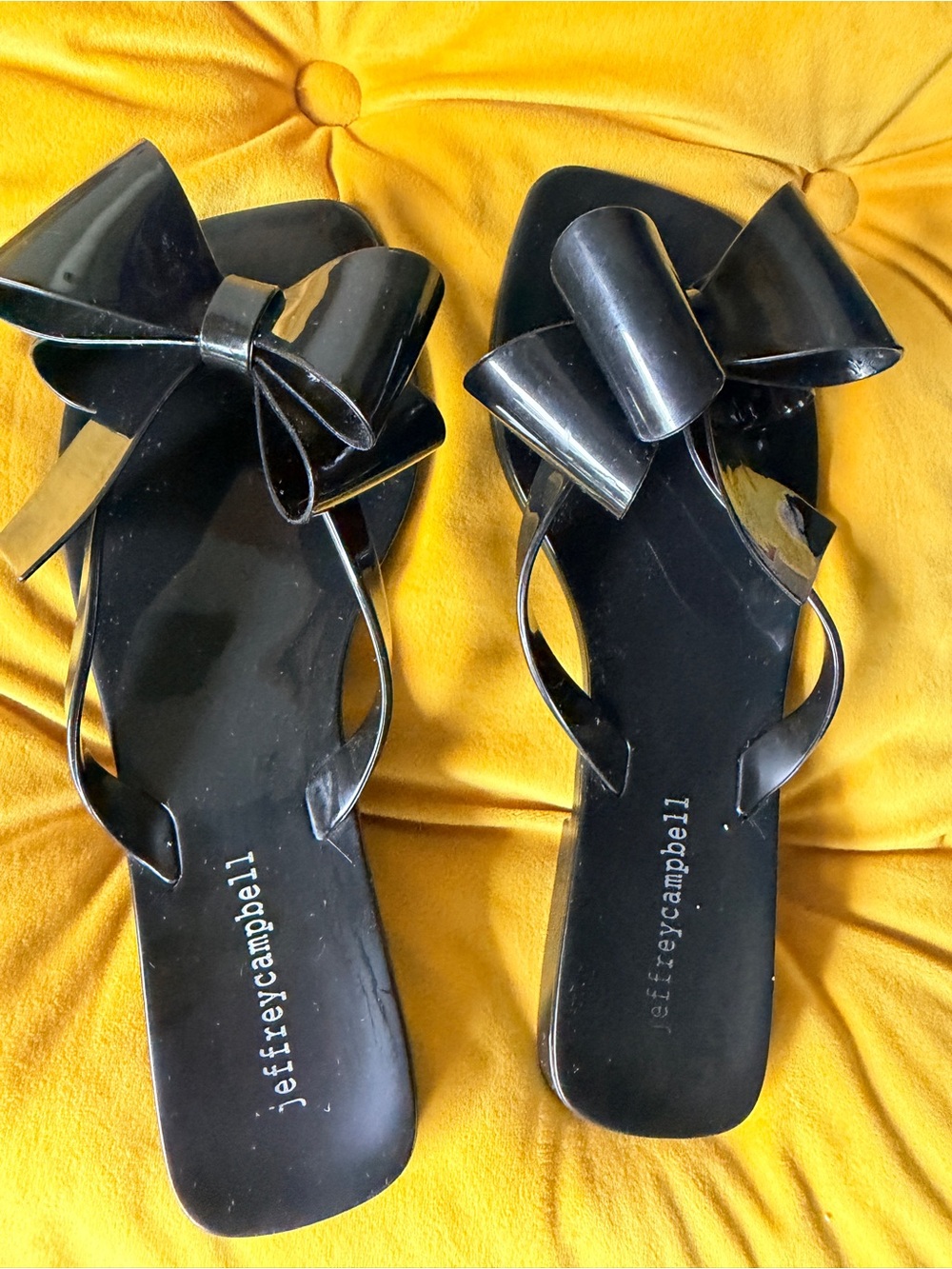 Jeffrey Campbell Black Patent Bow Slide Sandals